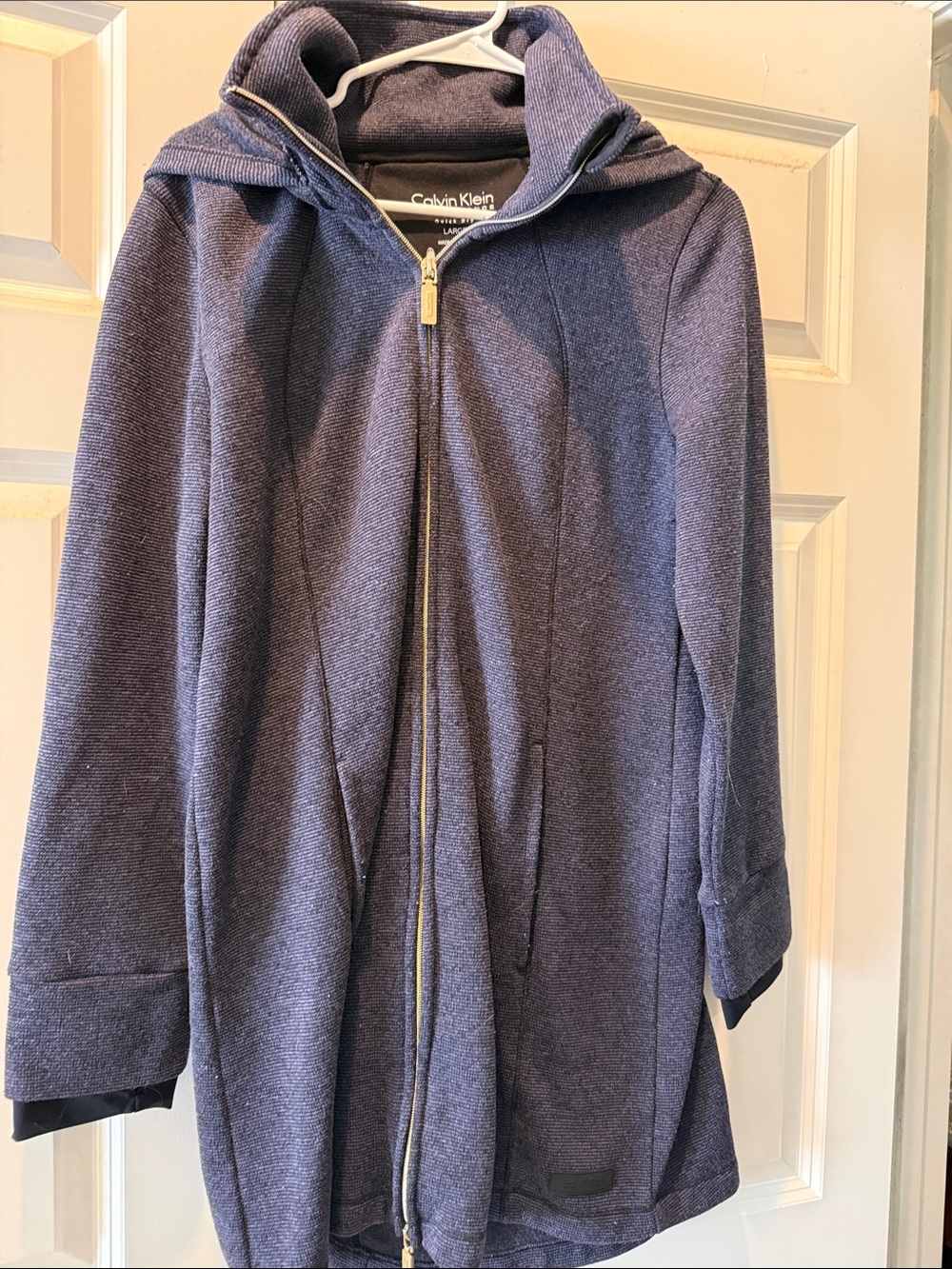 Calvin Klein Women's Dark Navy Hooded Zip Trench Coat